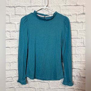 Boden Teal Long Sleeve Ruffle Top NWT, sz 2